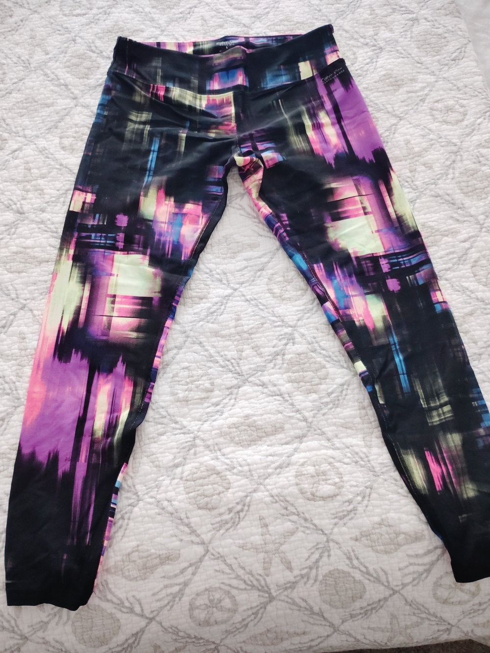 Calvin Klein Black Leggings with Purple and Pink Abstract Accents